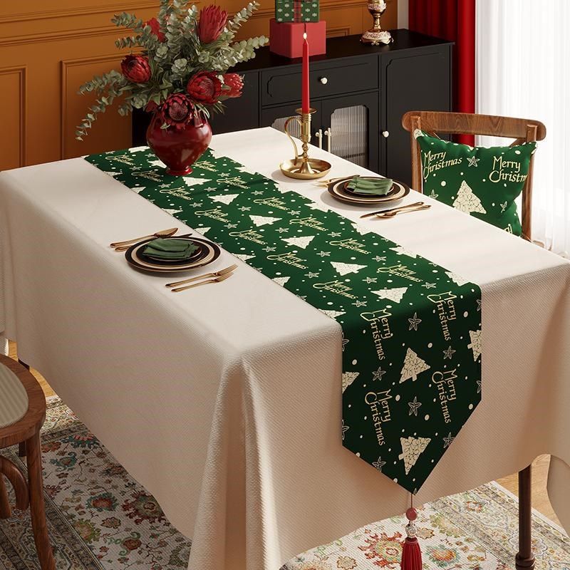 氛围感圣诞桌旗水尘棉麻餐边柜盖布长条形喜庆新年红色桌布,居家布艺,桌旗,淘宝优惠券,粉丝福利购,淘宝优惠卷