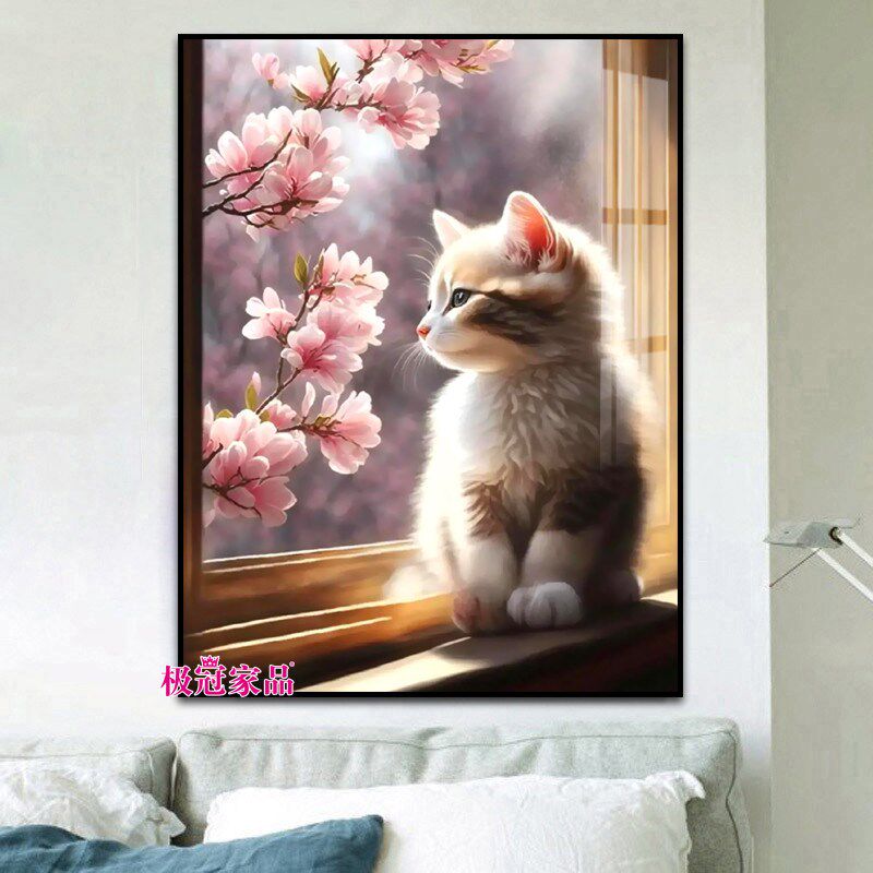 钻石画满钻可爱猫咪点钻十字绣花卉治愈系钻石绣
