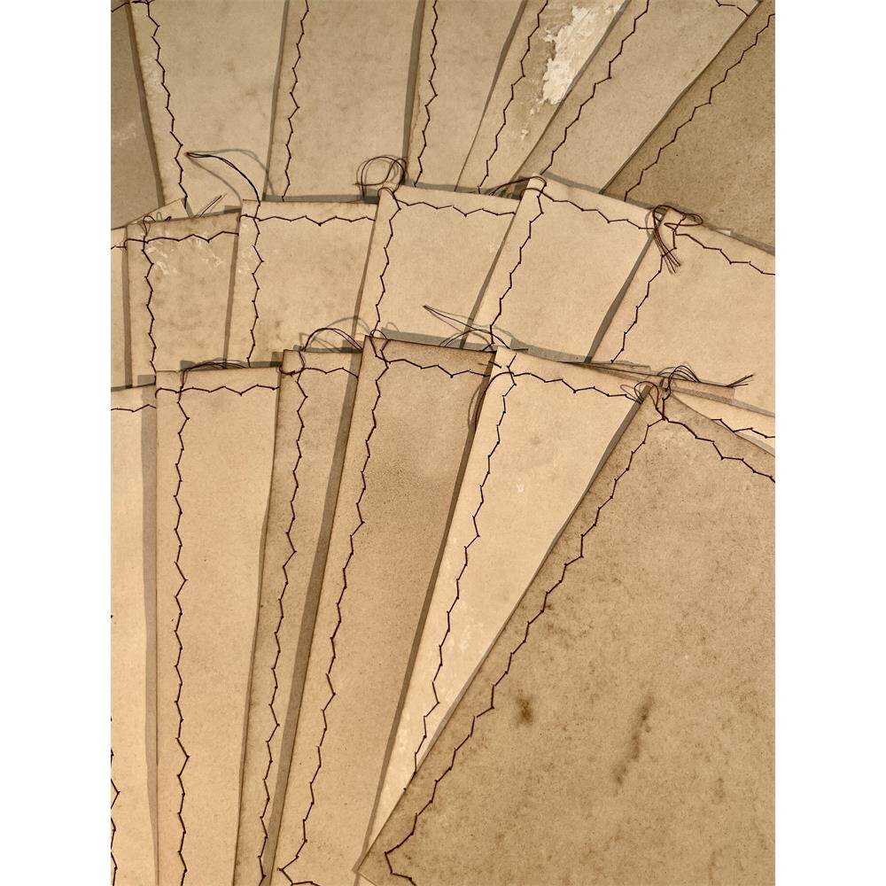 纯手工咖啡染纸缝纫线迹便签背景纸 手帐做旧复古拼贴装饰空白纸