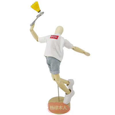 梧棣木人创意羽毛球主题装饰摆件精致羽毛球礼品木偶人关节可动
