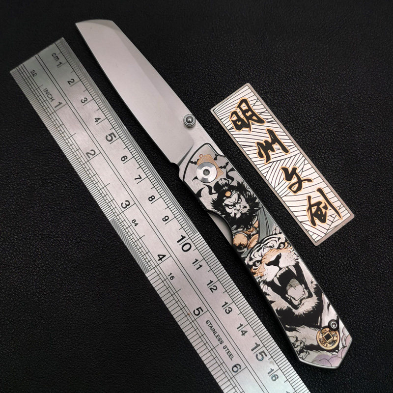 M390粉末钢折刀钛合金钟馗雕刻高硬度锋利口袋随身无锁折叠水果刀