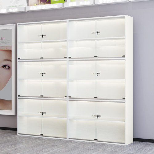 示柜化妆品示柜玻璃门推拉陈列柜产品精品柜陈列柜带灯加锁