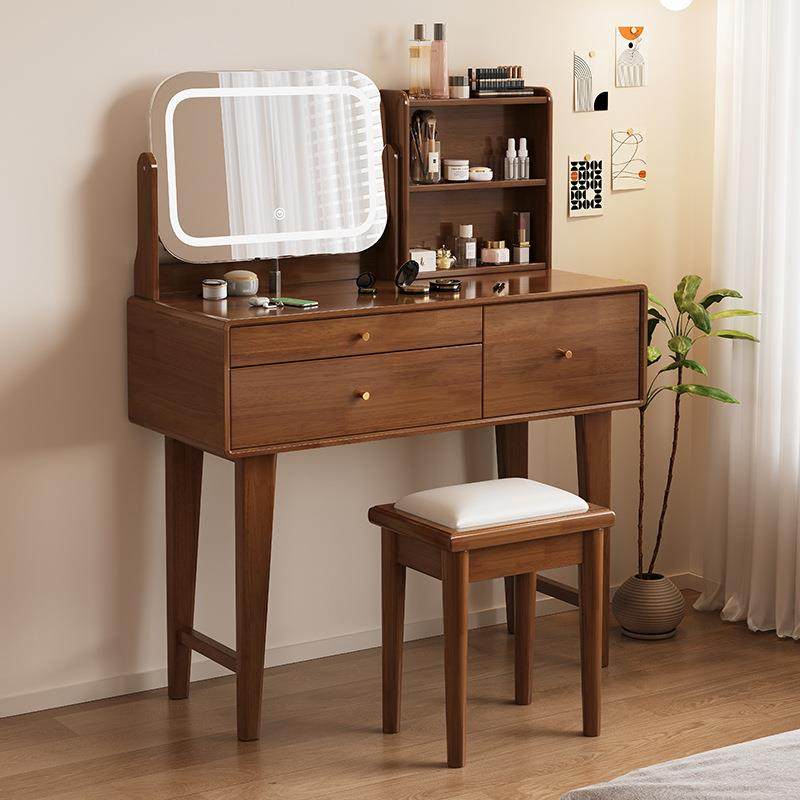 全实木奶油风梳妆台北欧简约现代卧室化妆桌镜子可旋转新款储物柜,住宅家具,梳妆台+梳妆凳,淘宝优惠券,粉丝福利购,淘宝优惠卷