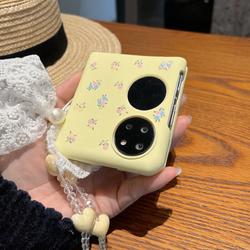 适用于小米mix2手机壳三星Zflip7华为Pocket2折叠壳OPPO FindN3带手链女卡通华为 PuraX保护套2奶黄蕾丝碎花
