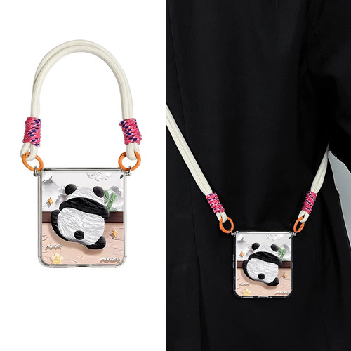 适用于华为novaflip手机壳小折叠屏nova flips保护壳套女斜挎带挂绳新款可爱熊猫全包防摔壳手提硅胶透明软壳