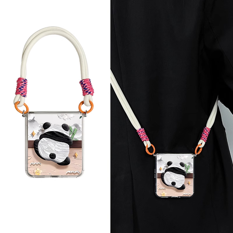 适用于摩托罗拉razr60手机壳折叠屏moto razr50联想女斜挎带挂绳pro高级ultra全包防摔透明硅胶软壳可爱熊猫