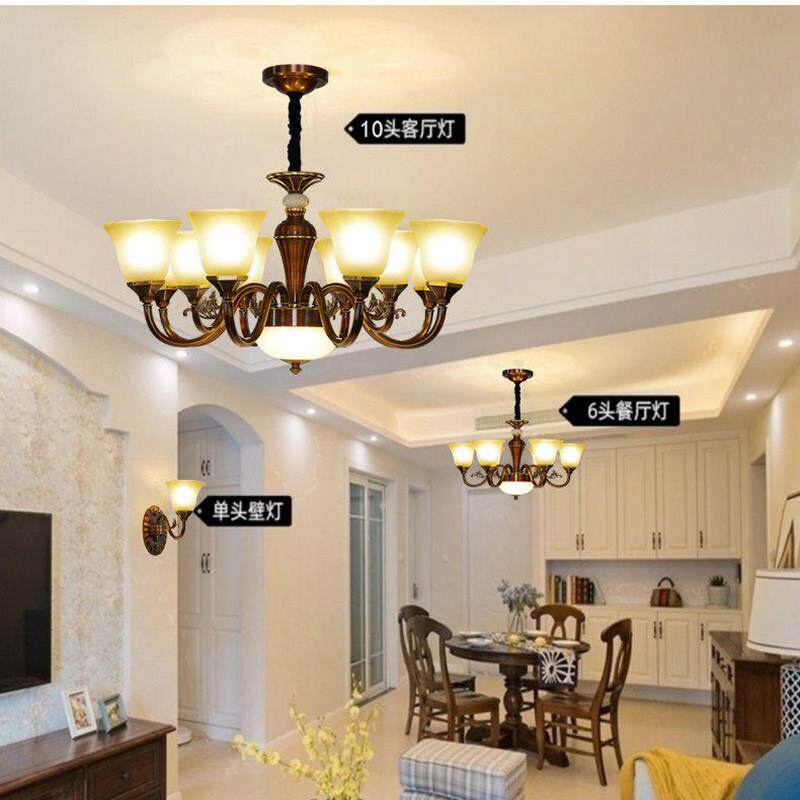 铜灯美式吊灯客厅灯欧式客厅吊灯覆古铜色怀旧卧室书房灯家用灯具