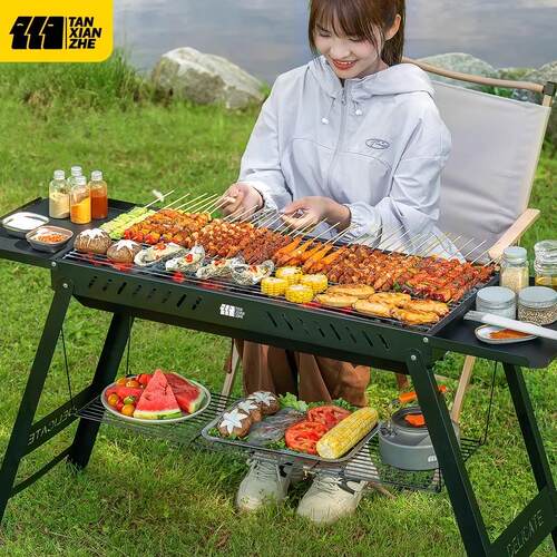 探险者烧烤架户外烧烤炉家用炉子折叠便携式烤肉2025新款无烟露营
