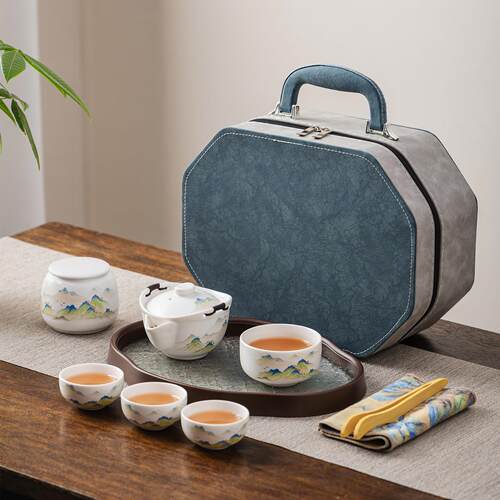 旅行茶具小套装家用便携式功夫泡茶壶陶瓷茶杯户外一壶四杯快客杯