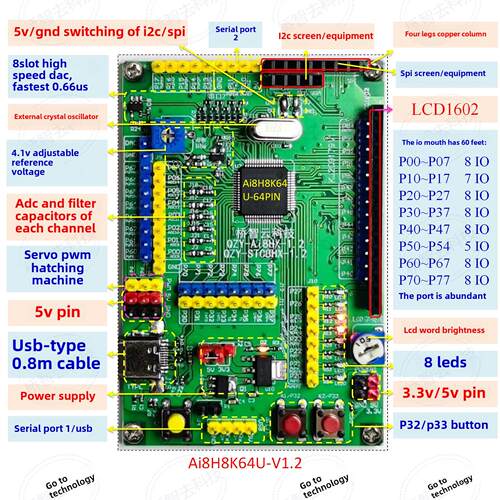 STC8H8K64U开发板/Ai8H8K64U开发板/电子设计竞赛开发板