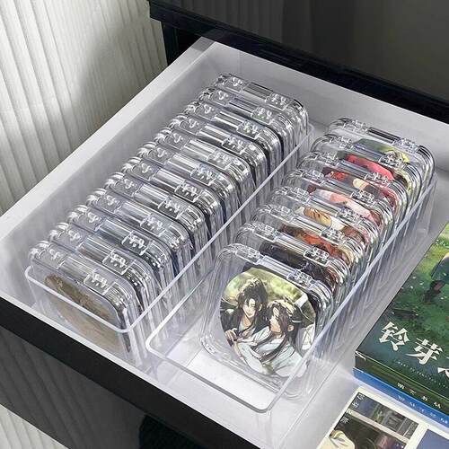 吧唧收纳盒透明亚克力密封5875mm个保护壳徽章周边谷子展示架AR