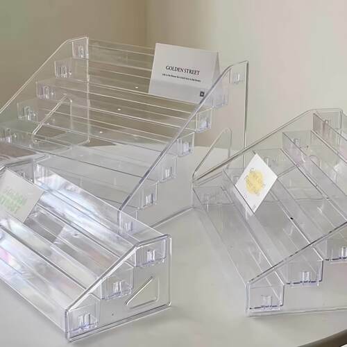 吧唧展示架透明桌面谷子收纳盒阶梯架子立牌卡片徽章亚克力小卡CD