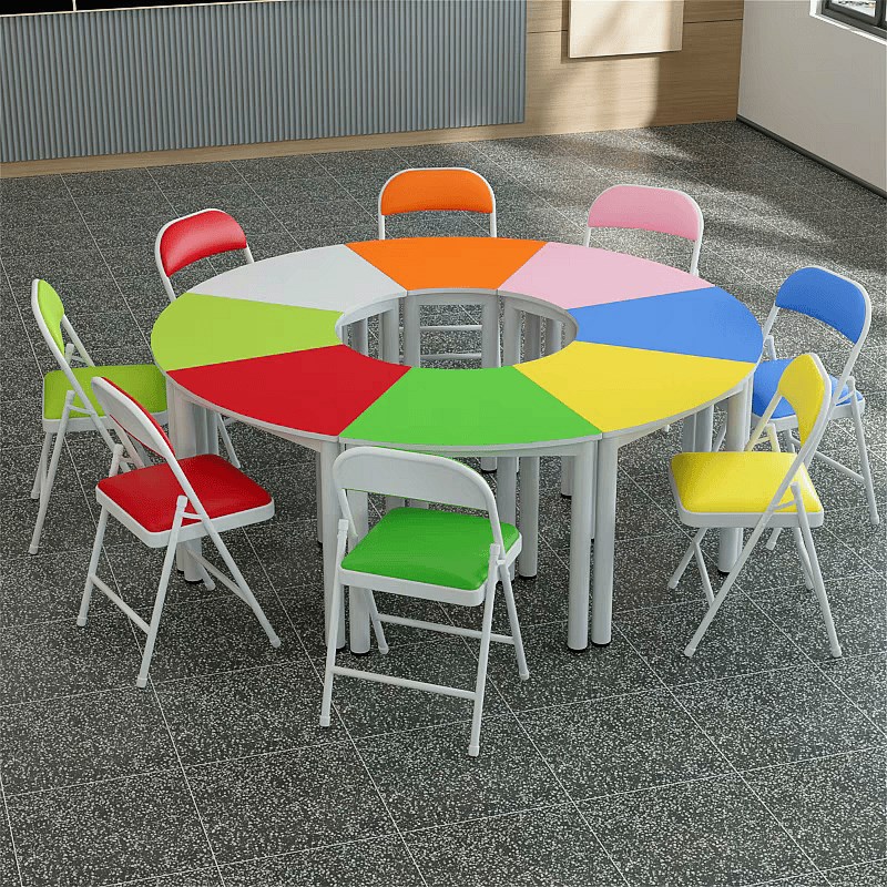 八人团体活动h桌椅心理咨询阅览辅导桌创客教室彩色圆形移动组合