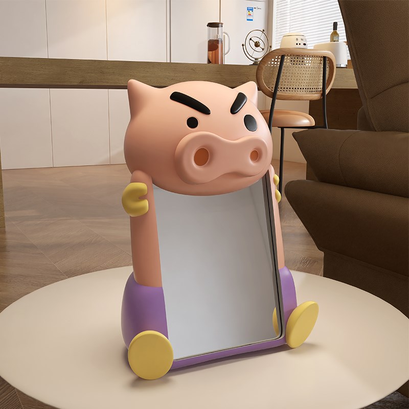 创意卡通肥嘟嘟左卫门化妆镜子梳妆台桌H面镜客厅卧室装饰搬家摆