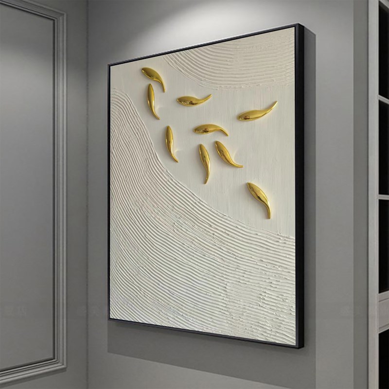 纯手绘厚肌理立体浮雕画实物九鱼装饰画现代简约图案玄关海浪挂画图片