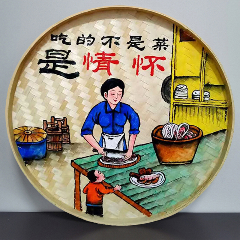 手绘簸箕挂画餐厅农家乐饭店墙面装饰挂件墙壁挂饰竹编田园墙饰品图片