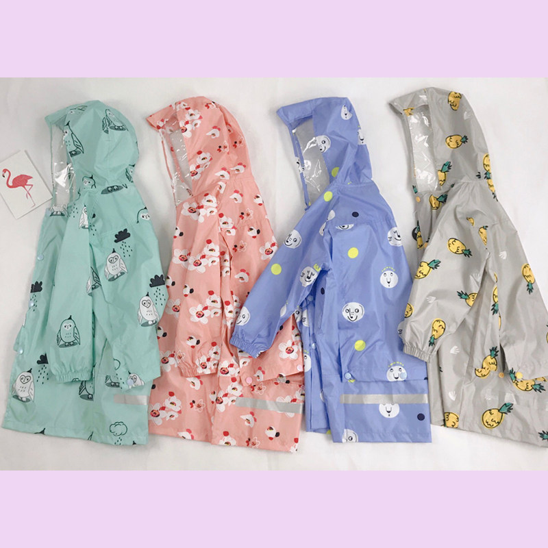 韩国卡通花纹菠萝男女儿童雨衣雨披猫头鹰书包位防水拉链松紧雨衣