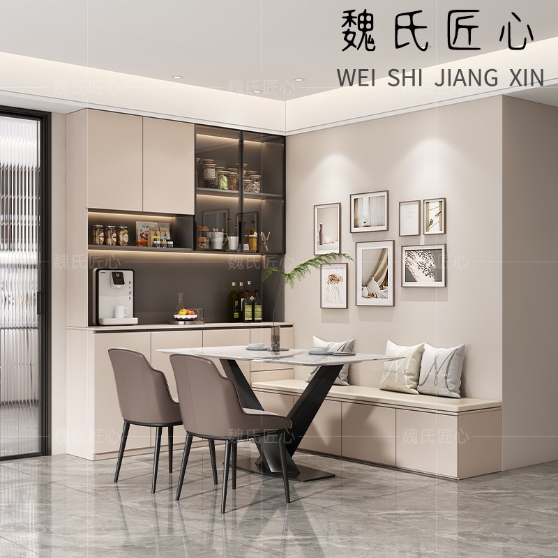 卡座餐边柜一体柜靠墙餐厅转角小户型餐桌客厅家用储物柜酒柜实木