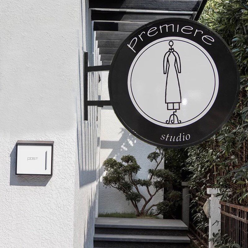 欧式铁艺发光灯箱店铺侧挂招牌LED广告牌双面圆形发光牌匾