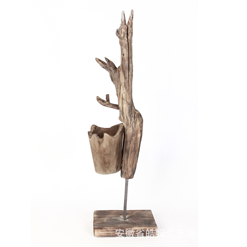 侘寂风枯木多肉花盆木质落地摆件民宿花园庭院售楼处家居插花容器
