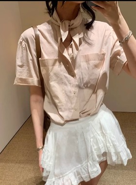 ICEYY lem简约气质纯色衬衫小众高级感短袖上衣白色阔腿长裤aire