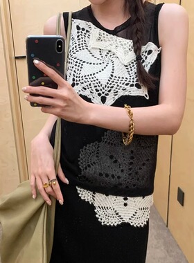 ICEYY swa法式设计感镂空钩花针织背心ying通勤气质无袖休闲上衣