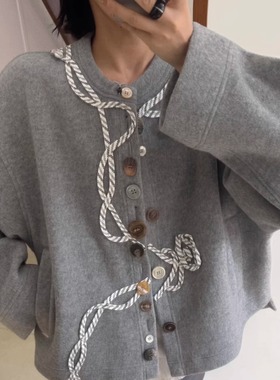 ICEYY prono法式轻奢通勤圆领毛呢外套女设计感休闲廓形宽松上衣