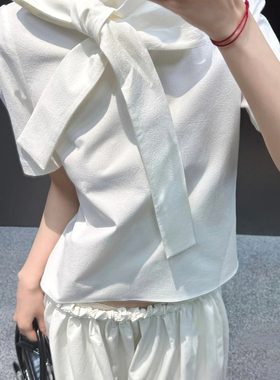 ICEYY shushu法式设计感飘带领白衬衫女简约休闲气质减龄别致上衣