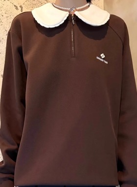 ICEYY shushu法式复古娃娃领简约通勤卫衣女宽松休闲风长袖上衣女