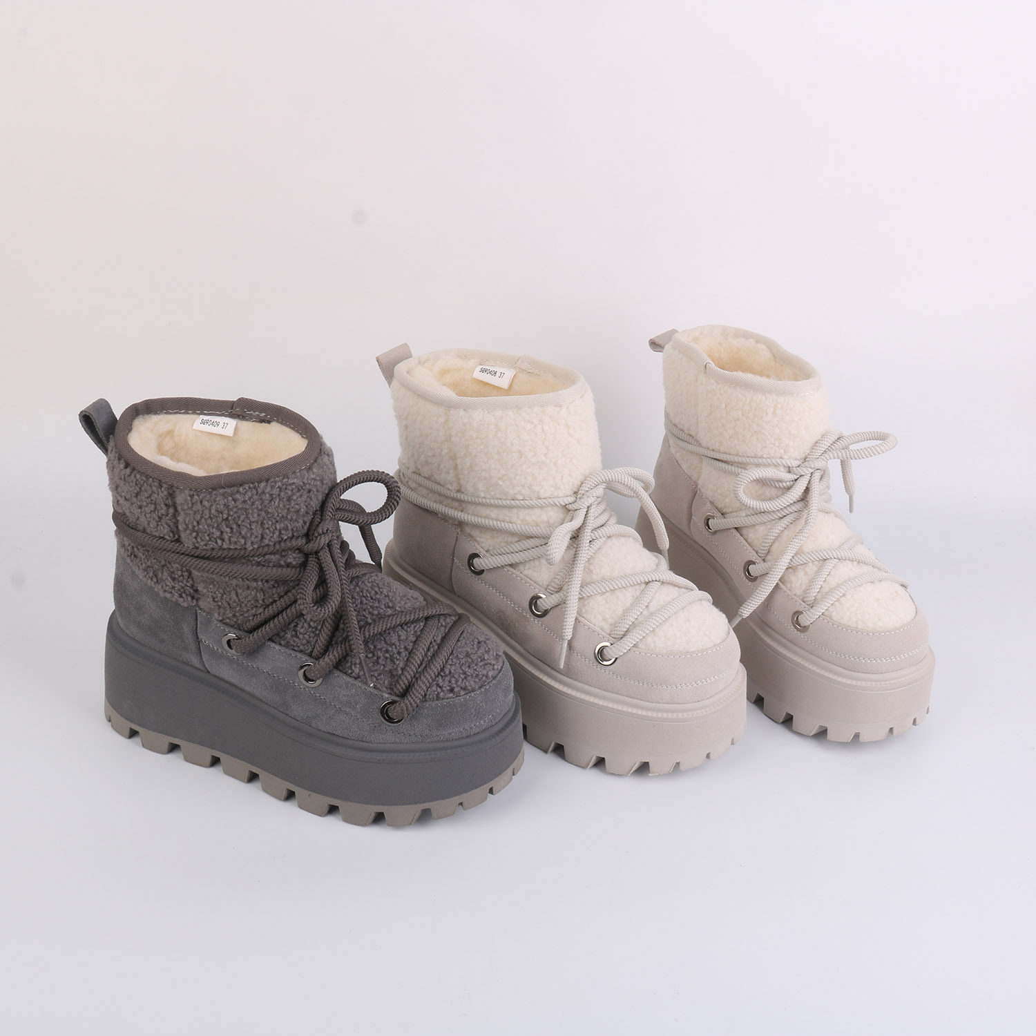 冬季抗寒-20°C女款松糕底真皮羊毛时尚雪地靴东北棉鞋加毛女棉靴