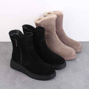 俄罗斯抗寒-25°C冬季女款反牛皮羊毛雪地靴加绒加厚保暖东北棉鞋