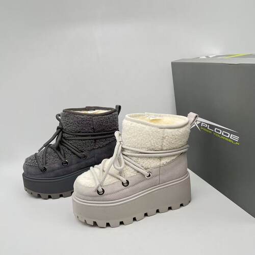 俄罗斯单抗寒-20°女士真皮松糕羊毛时尚雪地靴防滑厚底增高棉鞋