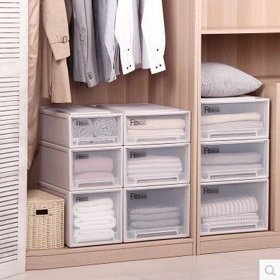 天马株式会社FITS塑料抽屉式收纳盒可叠加收纳箱衣物整理箱多件装