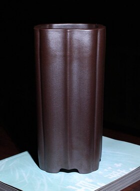 菱花形四方形签筒紫红泥还原烧精品紫砂花盆小盆景盆栽兰花盆邻水