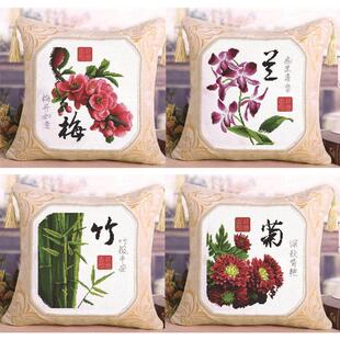 十字绣2023新款绣线绣客厅家用手工梅兰竹菊十字绣抱枕套自己绣