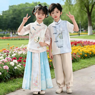 明制汉服女童马面裙套装女孩古风裙子古装男孩中国风儿童唐装男童