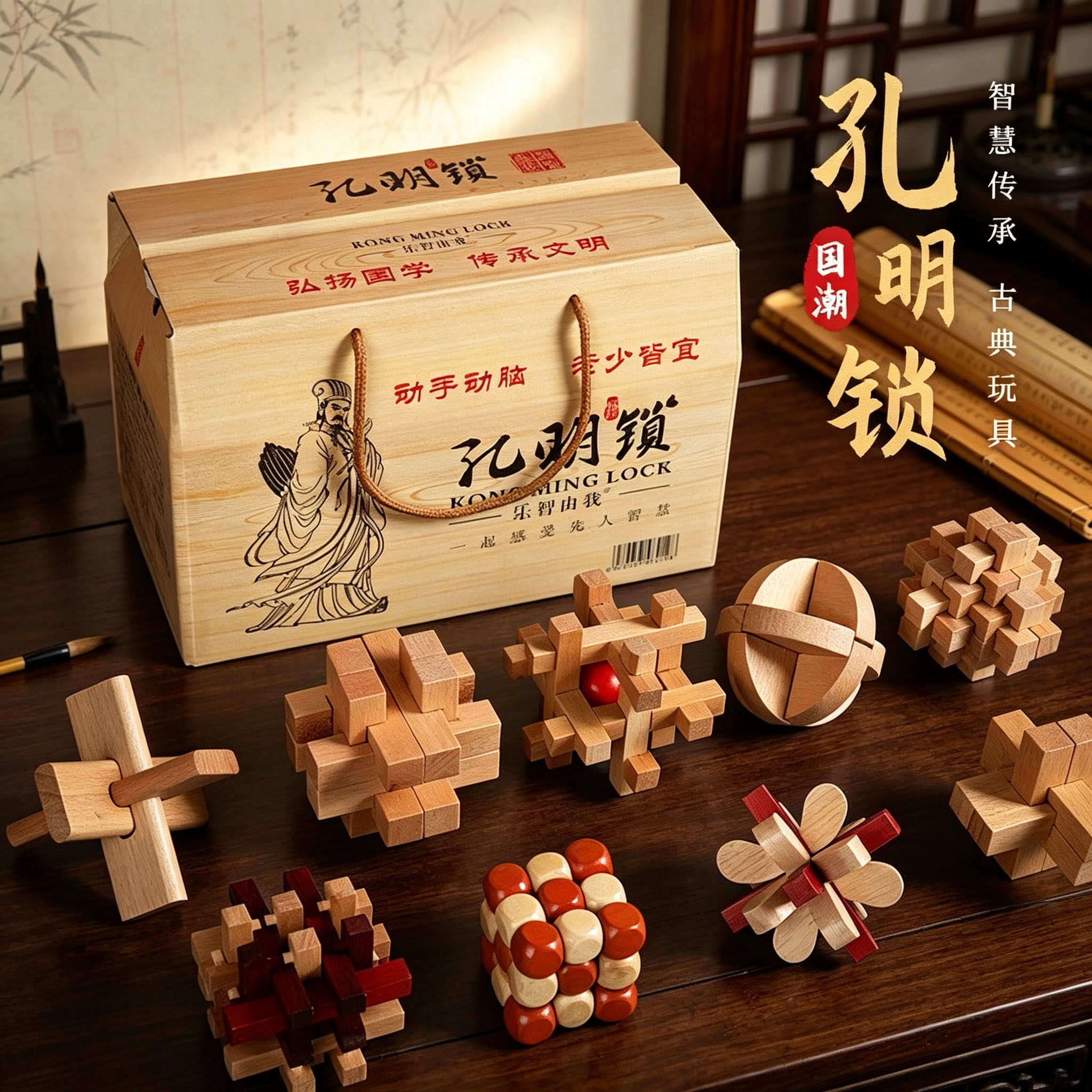 鲁班锁孔明锁全套小学生智力锁女