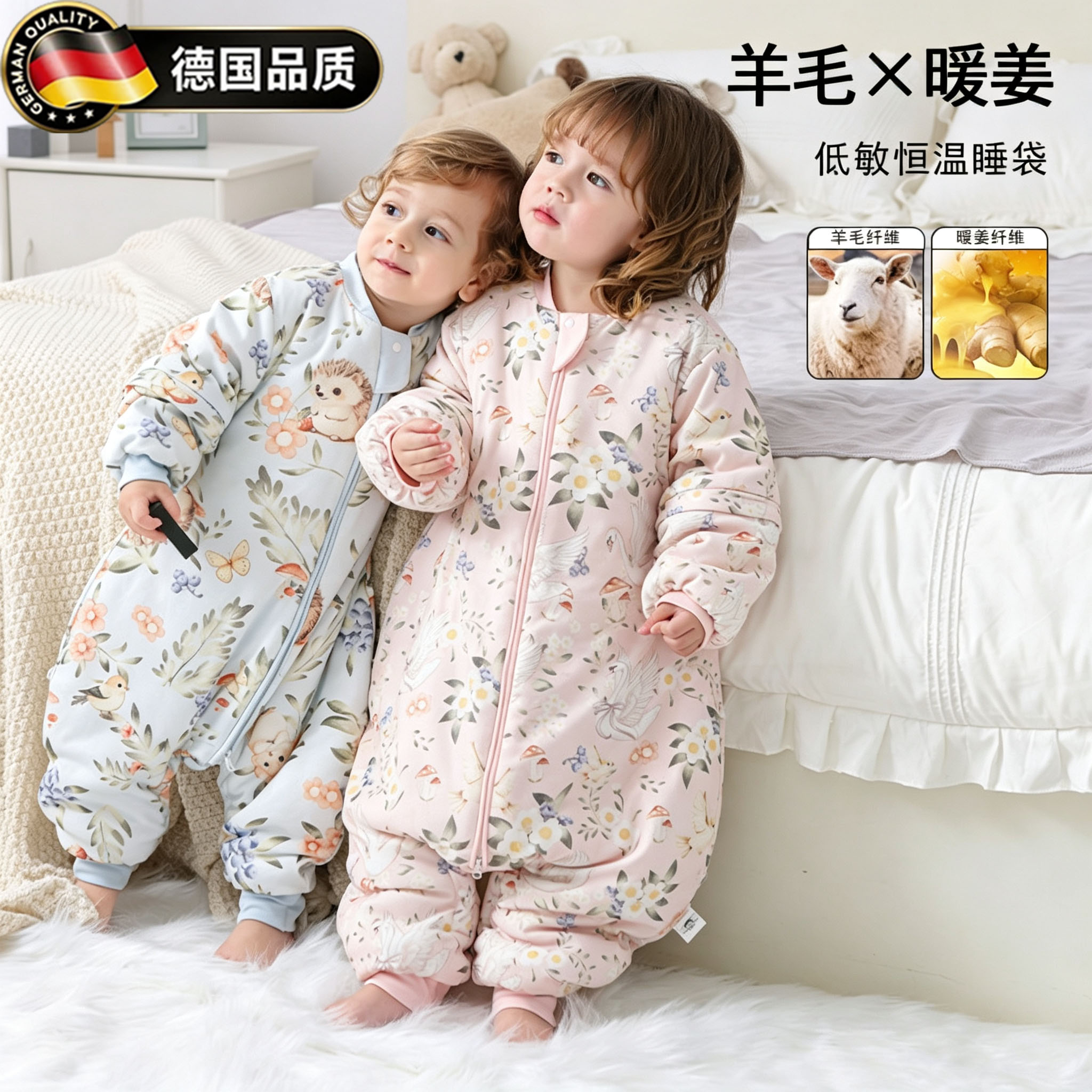 德国睡袋婴儿羊毛暖姜儿童防踢被