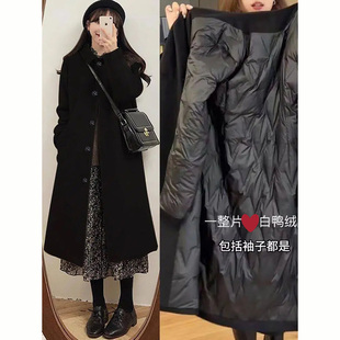 黑色羽绒服小个子呢子大衣2025冬季新款高级感白鸭绒内胆毛呢外套