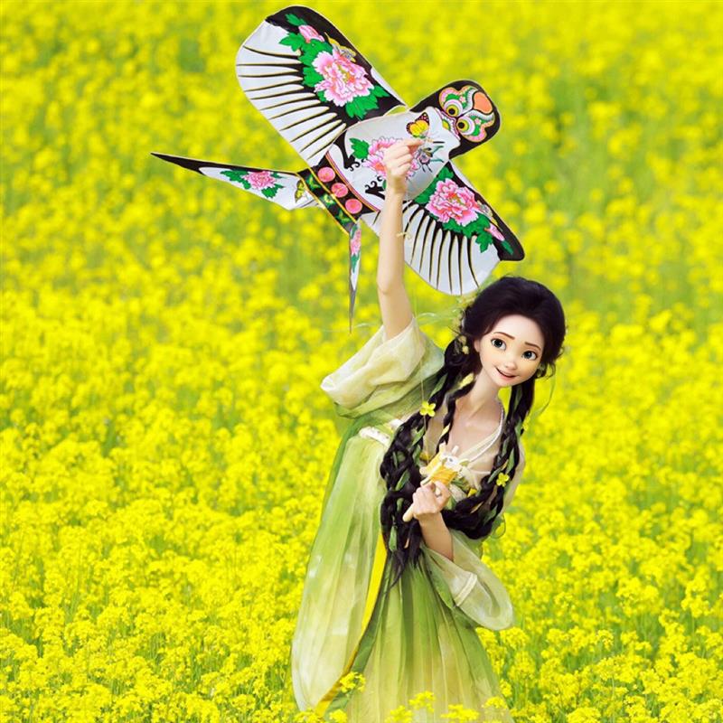 纸鸢风筝传统汉服春游野餐拍照小道具装饰大人专用手持显眼包创意