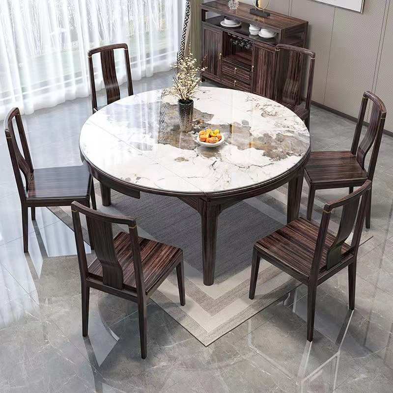 新中式乌金木餐桌椅组合实木餐厅家用小户型方圆两用伸缩折叠饭桌