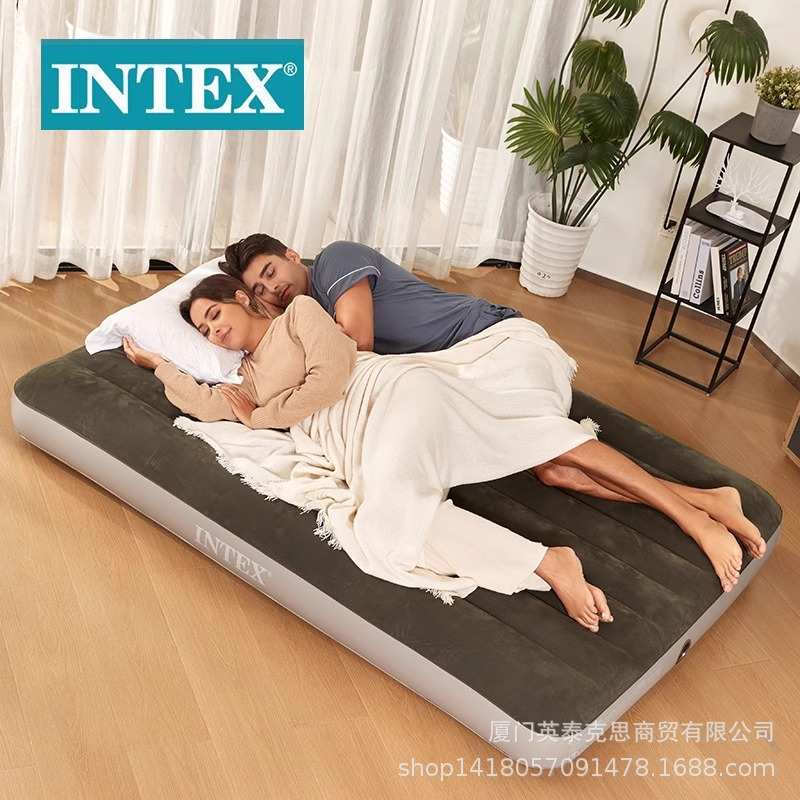 intex 64108绿色双人植绒线拉空气床 双人床家用充气床 便携