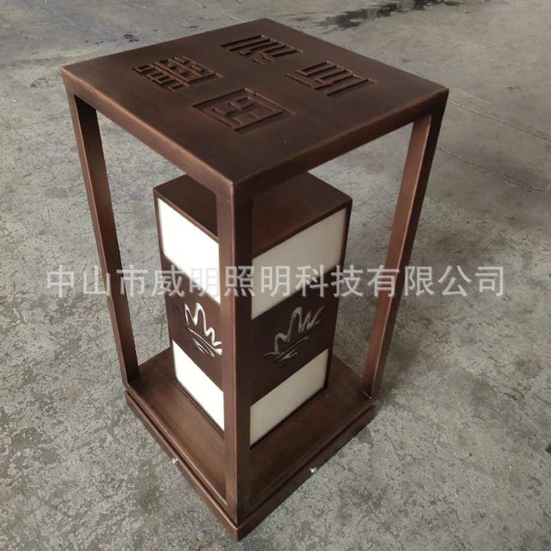 不锈钢镀铜拉丝草坪灯柱头灯庭院灯中式风格草坪灯柱头灯宫灯