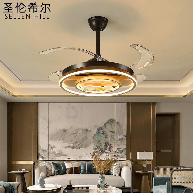 新中式吊顶风扇灯客厅吊扇灯电扇吊灯带灯轻奢灯扇一体2024年新款