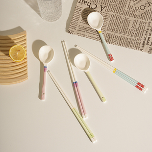 纯陶瓷筷子抗菌防霉家用高档家庭专人专用勺子套装轻奢高级感日式