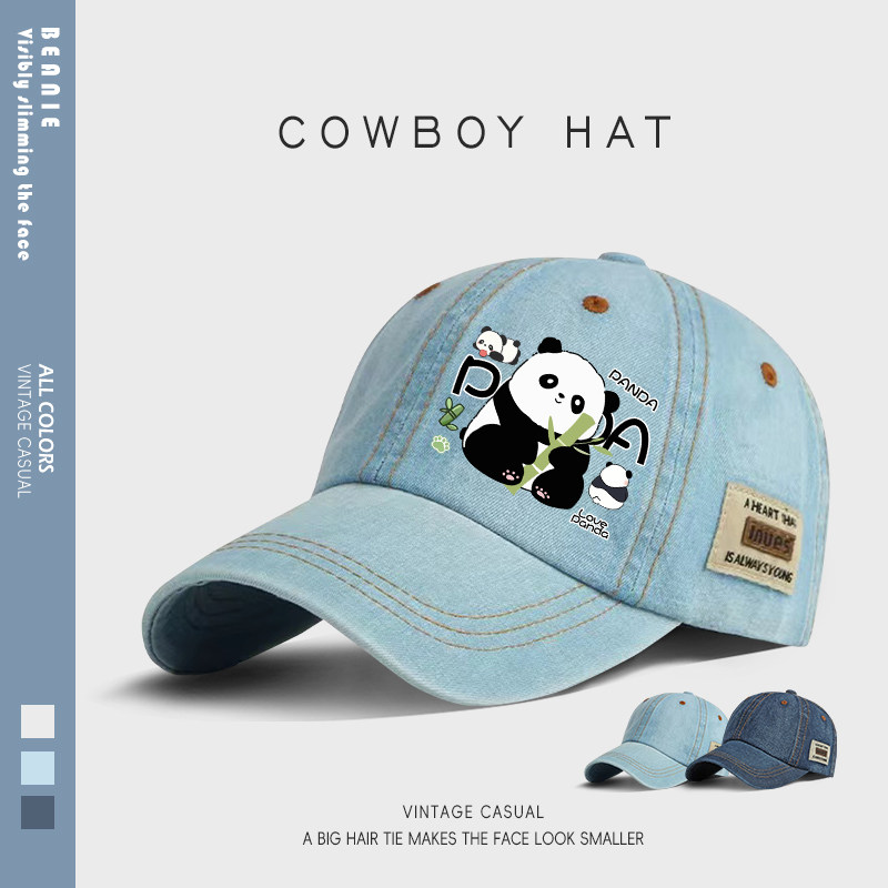 熊猫花花卡通印花棒球帽男女儿童户外防晒百搭鸭舌帽可爱遮阳帽子
