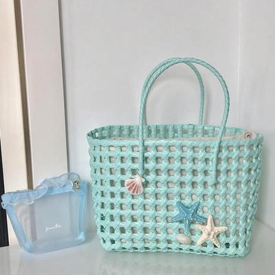 藤条编织包小清新pe藤线仿藤手工diy编织手提篮子收纳筐脏衣篮