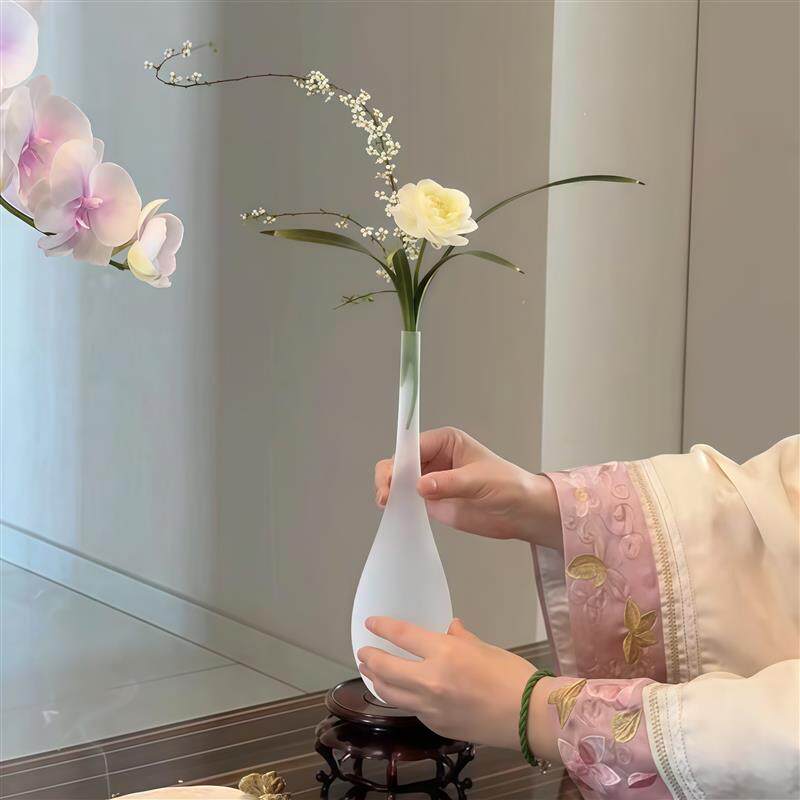 新中式玻璃花瓶摆件透明插花水培花器轻奢餐桌客厅禅意水养观音瓶