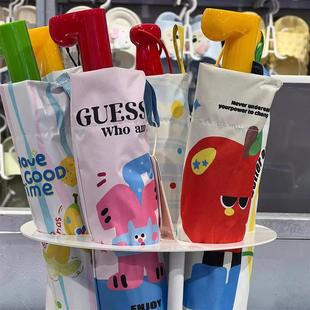 高颜值折叠伞户外防雨防晒晴雨两用黑胶雨伞 苹果伞 穿靴子