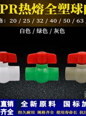 PPR热熔全塑球阀白色绿色灰色4分-2.5寸热熔球阀开关承插焊接配件